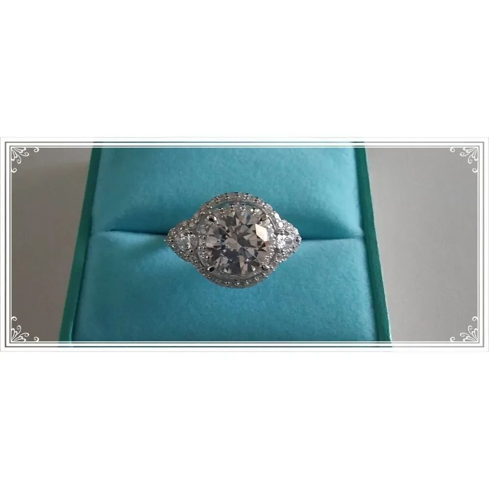Stunning 8.03 Ct. Genuine Diamond Simulant Round & Pear Cut Cocktail Ring Sz 8